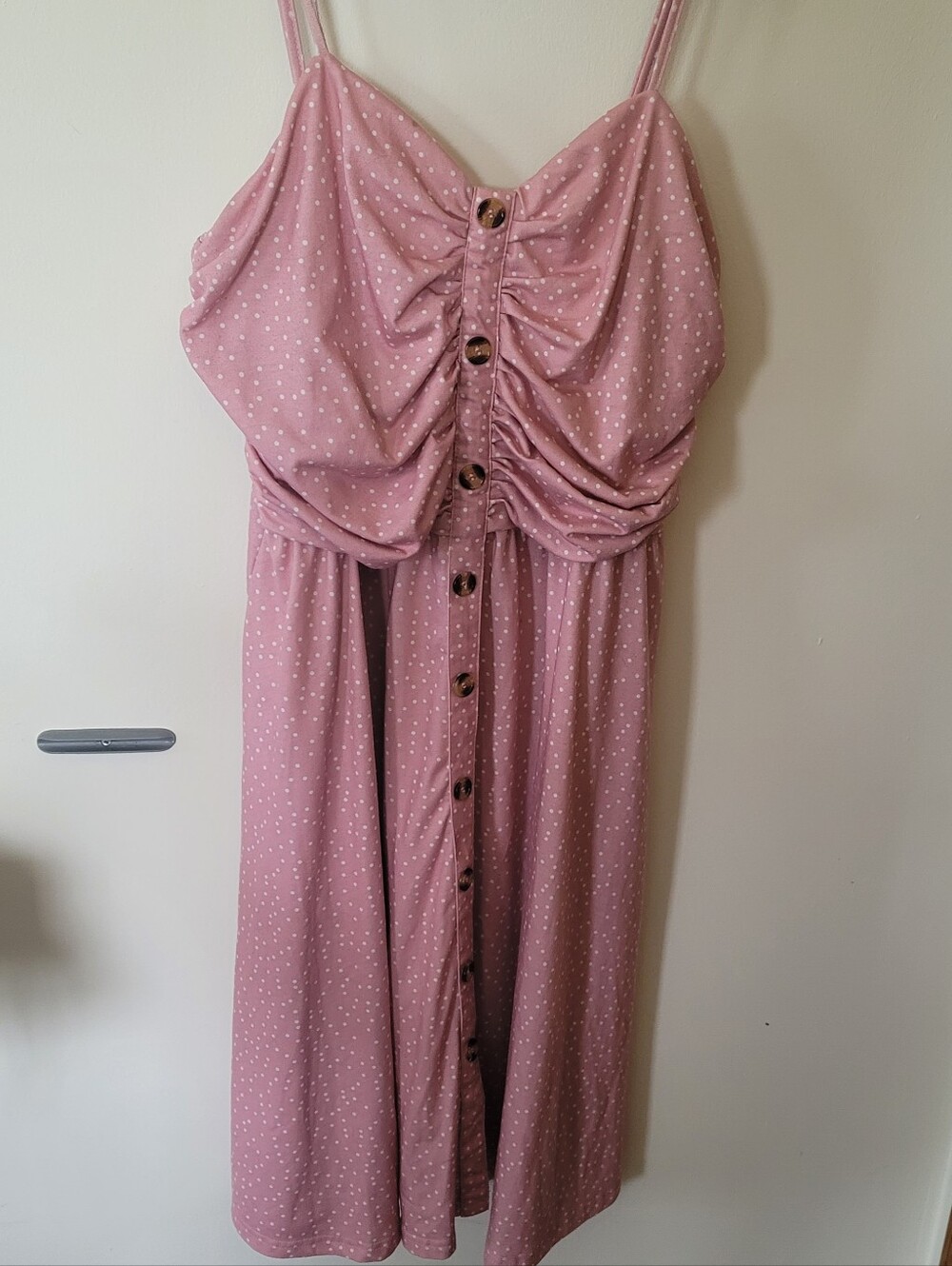 Drimmaks  Pink Polka Dot Button-Front Sundress